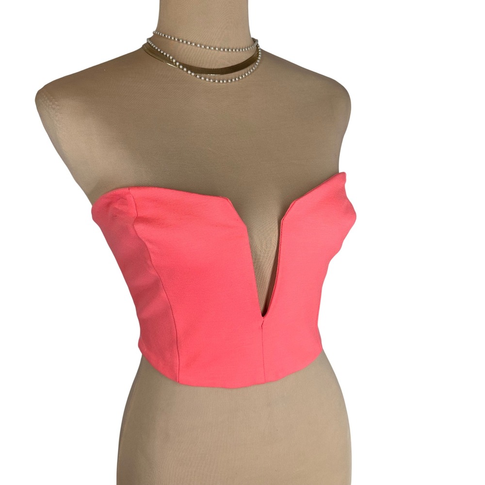 Lulus Womens Neon Pink Deep V Notch‎ Strapless Crop Top Bodice Medium EUC